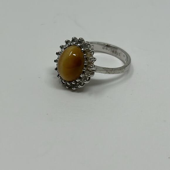 Vintage HGE IPC Marking 14 K Honey Color Stone Tiger Eye Ring Size 5 - Picture 9 of 10